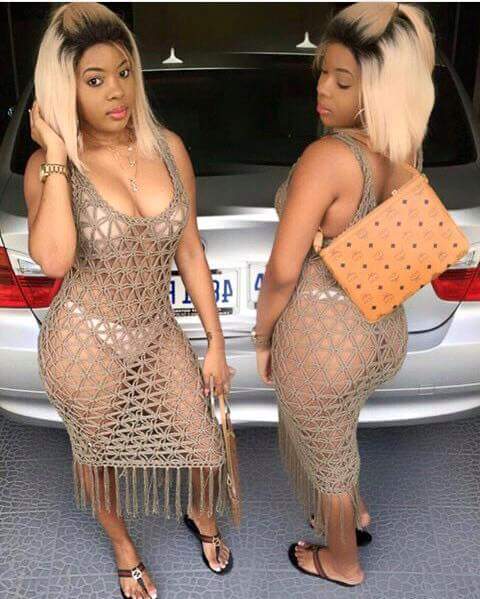 Sexy South African Woman Gets out of Car to Go Shopping  in Transparent Dress
