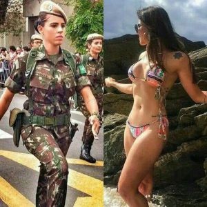 Hot Military Girl is Tired of Marching, Goes to Bikini Beach Party