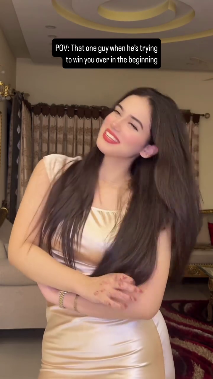 Alina Amir Smiles, Her Dark Cascading Hair Looking Beautiful