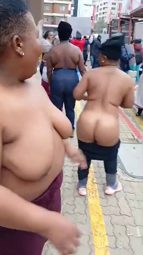  Protesting SACSAAWU Women Strips Naked Faunts Her Big Boobs in the Streets