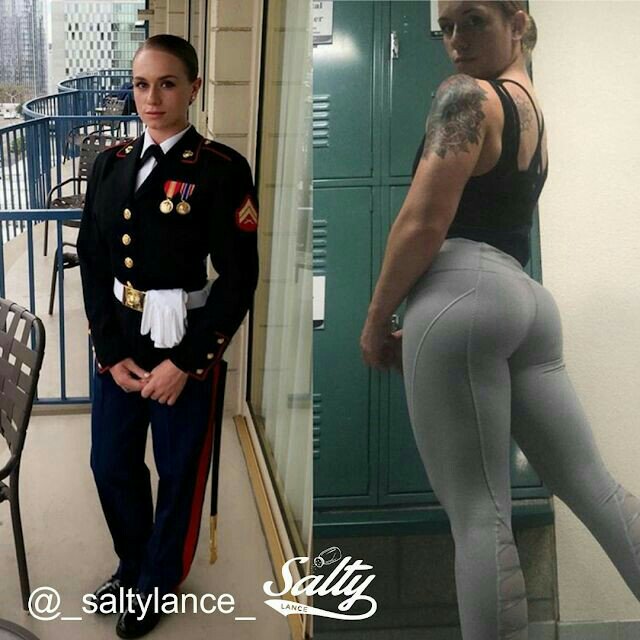 Military Guard Girl Looks Sexy in Tight Workout Pants