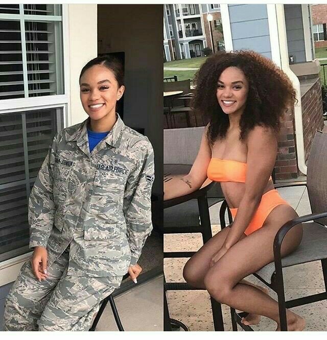 US Airforce Girl Looks Flying Hot in Orange Bikini !