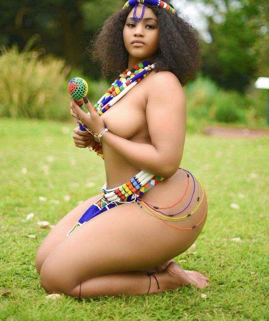 Yellow Bone South African Woman with Big Ass Scantily Clad in Traditional Attire